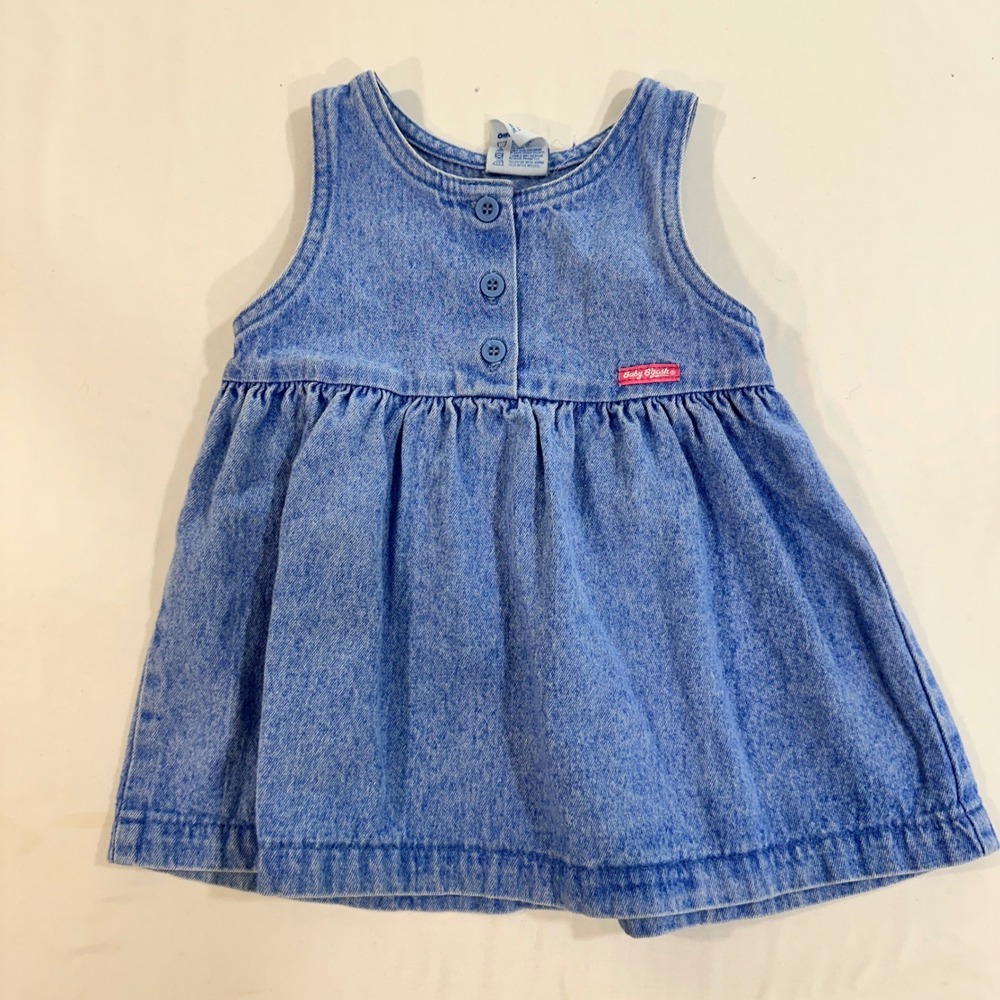 OshKosh Baby Girls Denim Dress Vintage Cotton Acid Wash Sleeveless 18M Blue USA